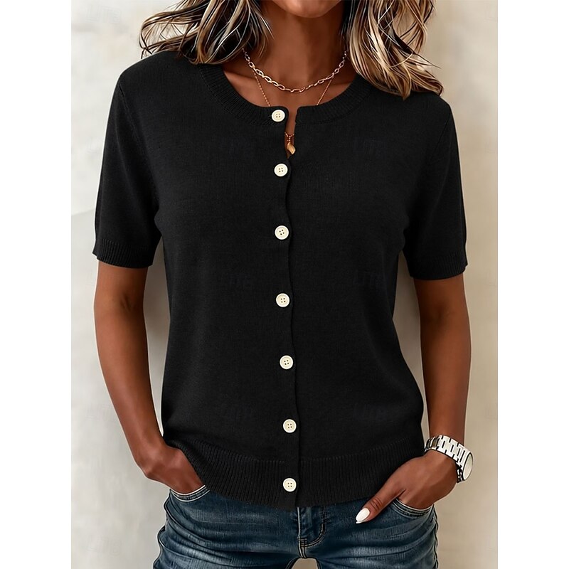 Delia | Knappframskortärmad topp