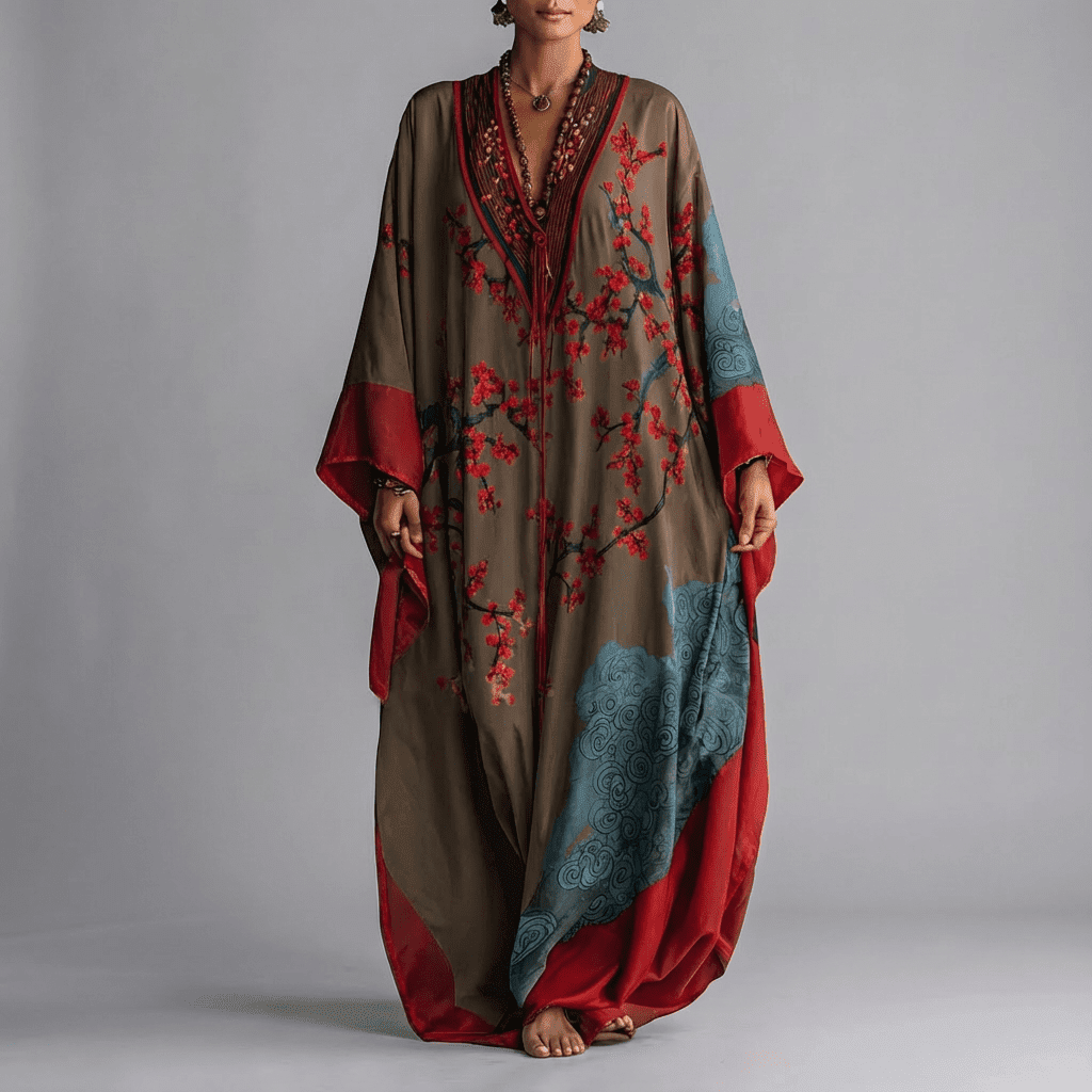 Valerie | Blommig Batwing Ärmd Maxi Klänning