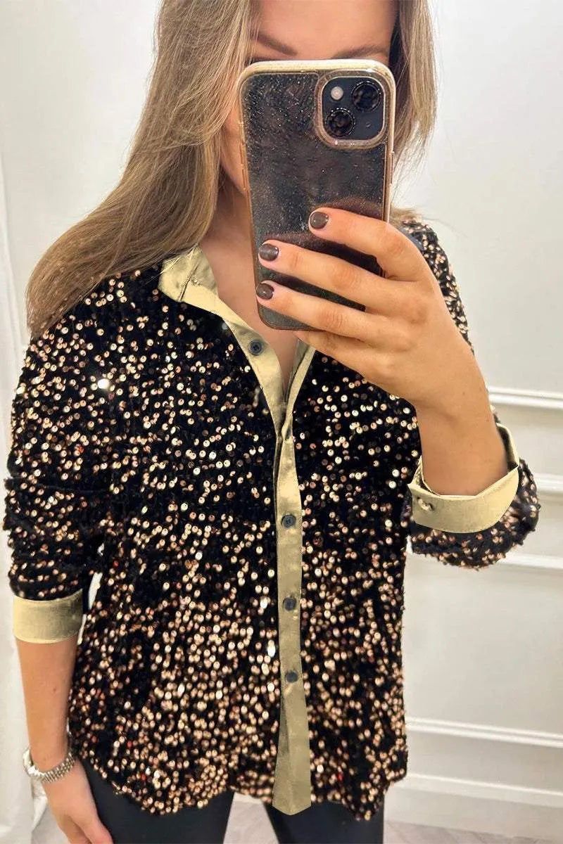 Claudine | Elegant Glittrande Skjorta med Krage