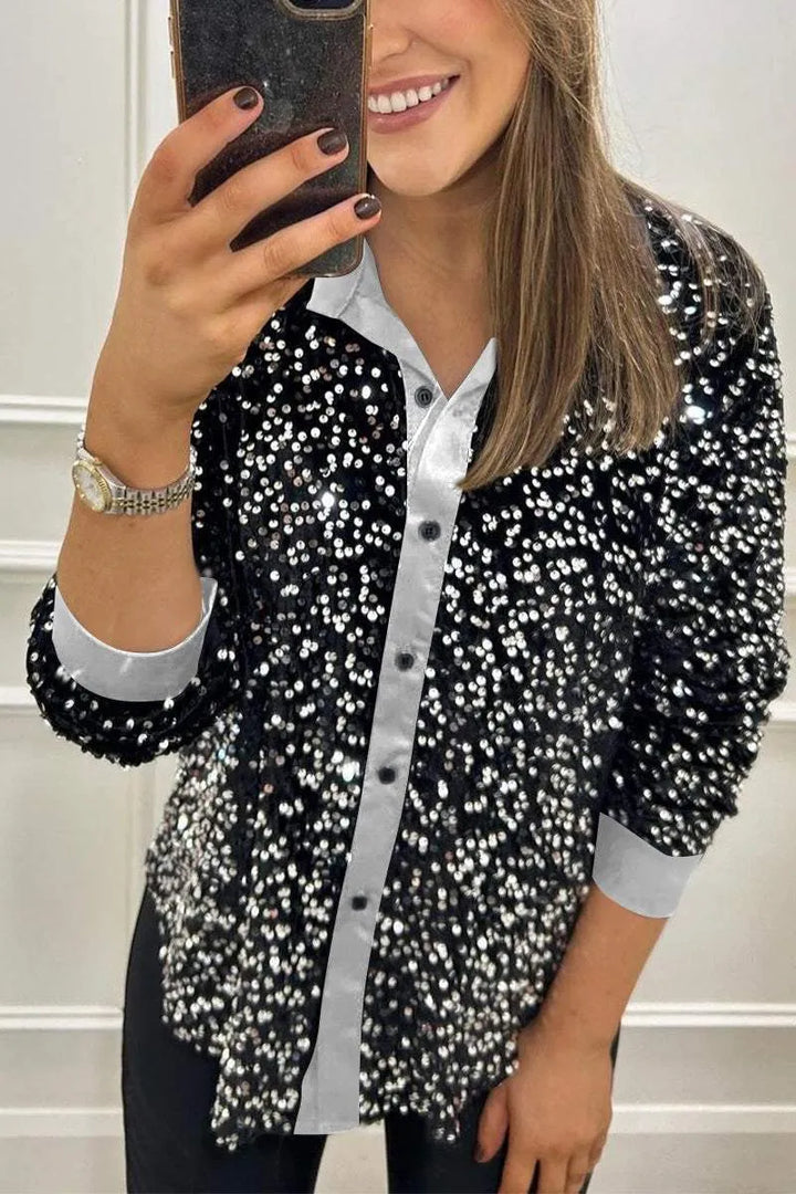 Claudine | Elegant Glittrande Skjorta med Krage