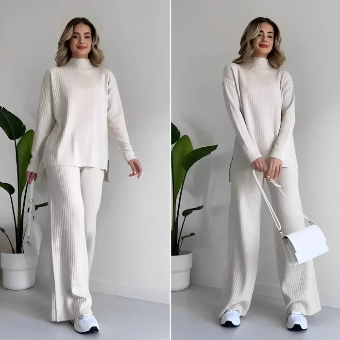 Dam Loungewear Set med Hög Krage och Vida Byxor