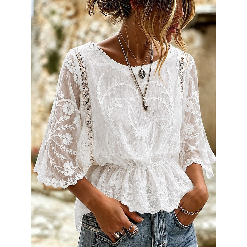 Sabrina | Broderad Peplum Blus
