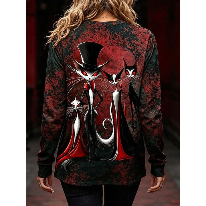 Katherine | Halloween Gotisk Grafisk Topp med Långa Ärmar