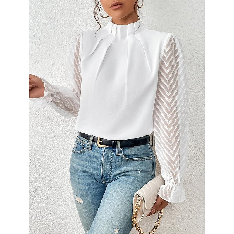 Elspeth | Elegant Blus med Hög Krage