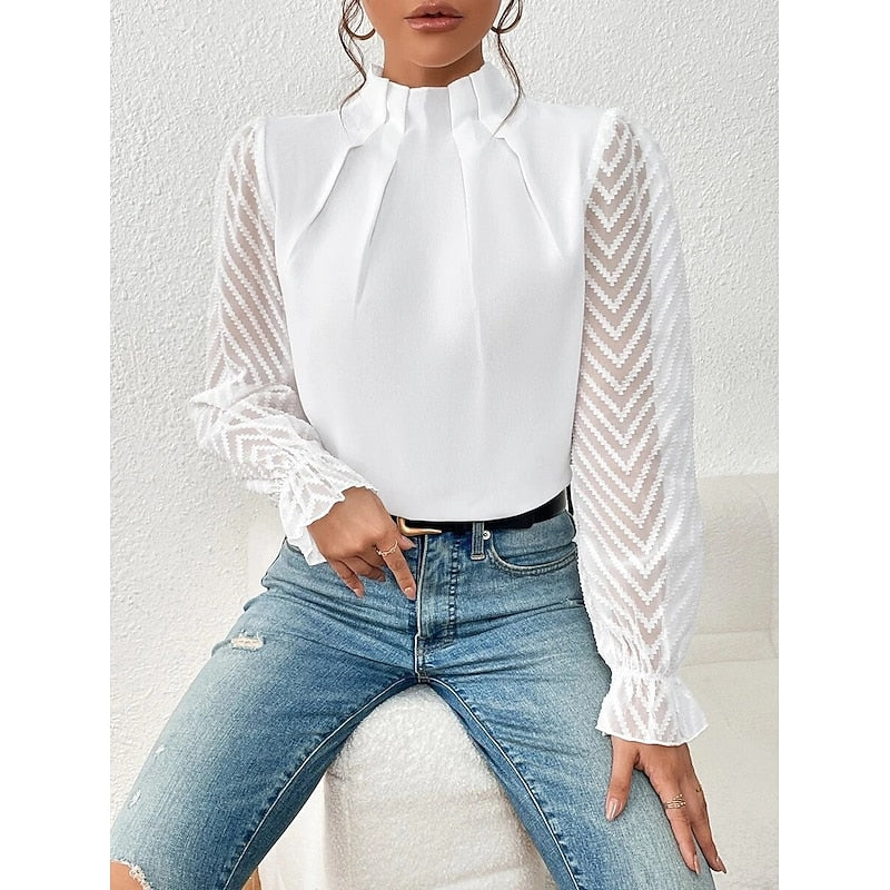 Elspeth | Elegant Blus med Hög Krage