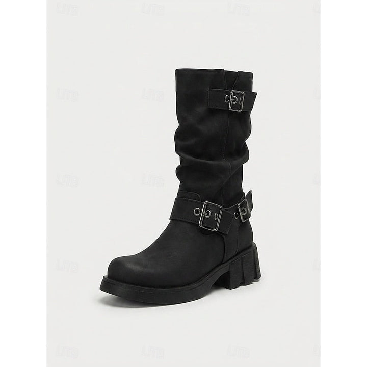 Sylvia | Spänndetaljade Mid-Calf Biker Boots