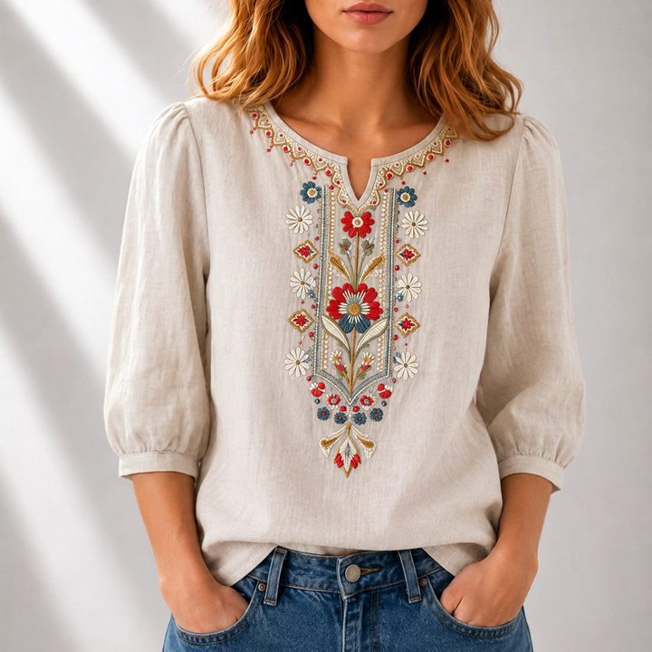 Lucia | Blommönstrad Broderad Blus