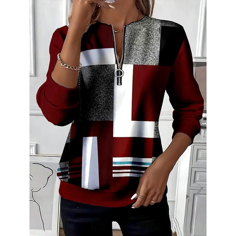 Nancy | Färgblock Zip-Hals Sweatshirt