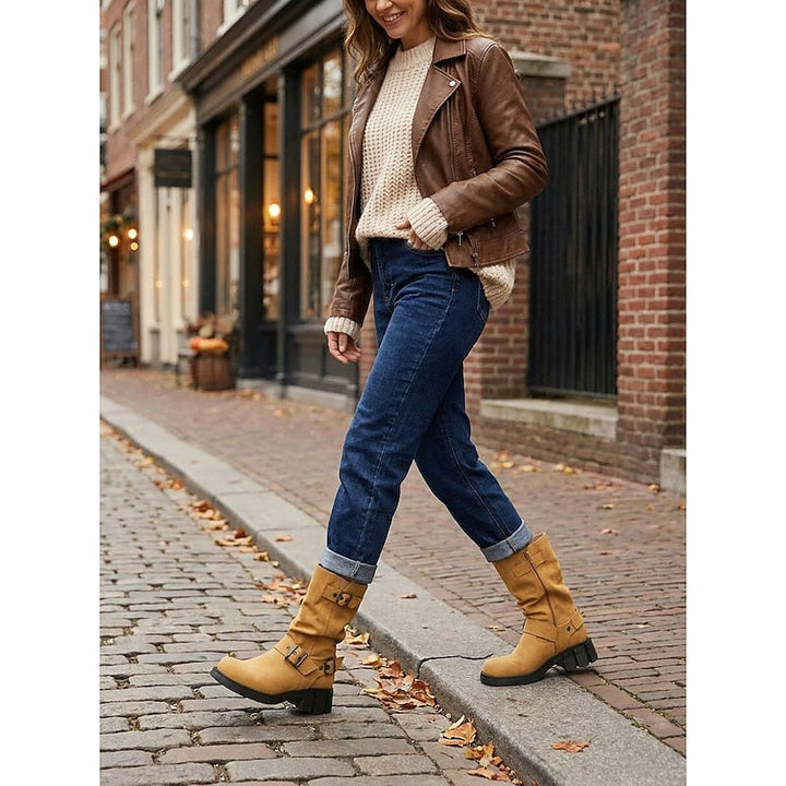 Sylvia | Spänndetaljade Mid-Calf Biker Boots