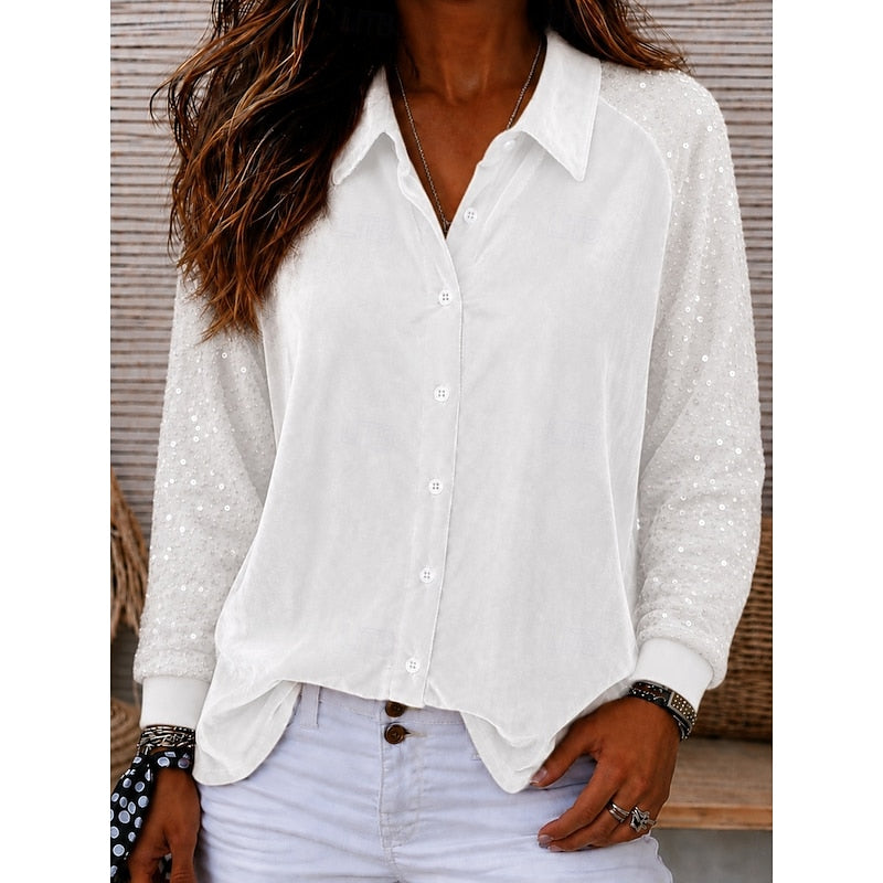 Meredith | Glittrande Ärmar Elegant Skjorta