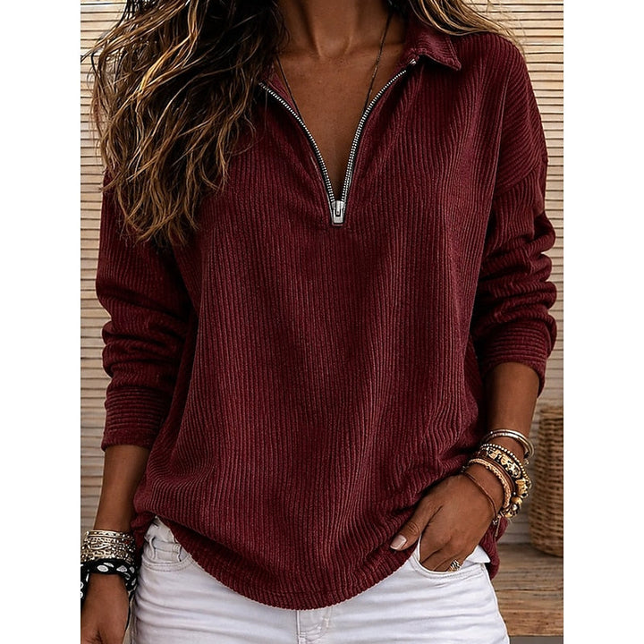 Genevra | Ribbad Kvart-Zip Pullover Topp