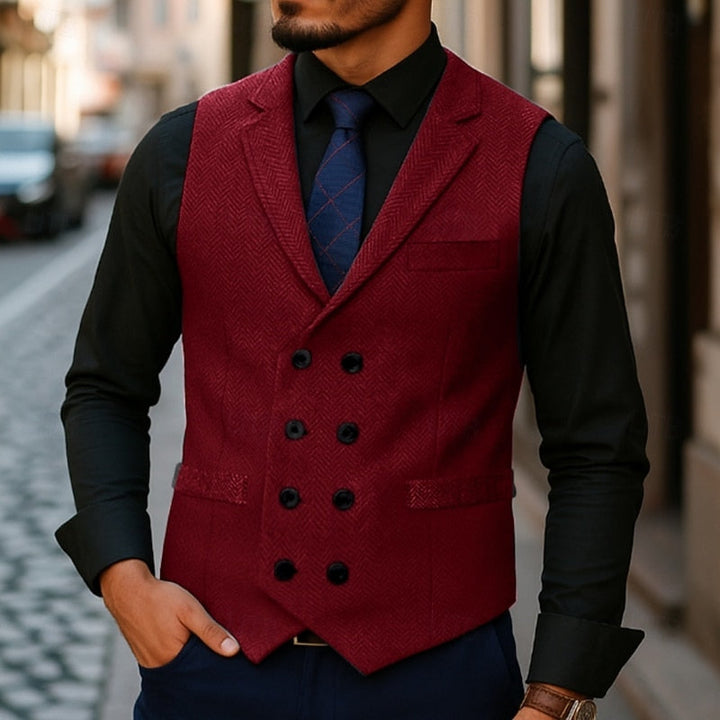 Bennett | Dubbelknäppt Herringbone Västar