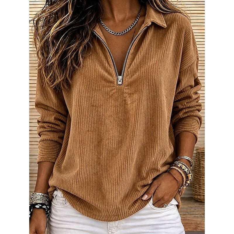 Genevra | Ribbad Kvart-Zip Pullover Topp