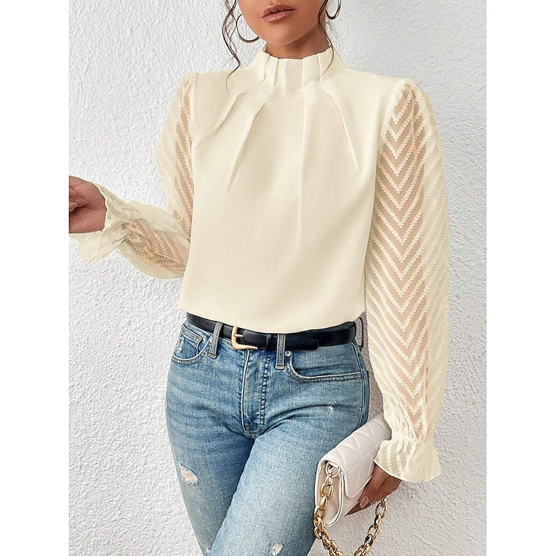 Elspeth | Elegant Blus med Hög Krage