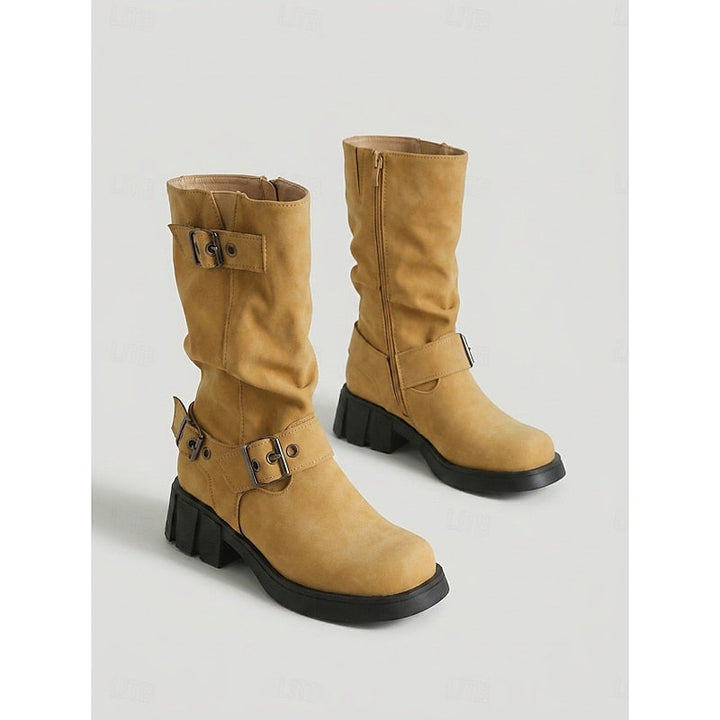 Sylvia | Spänndetaljade Mid-Calf Biker Boots