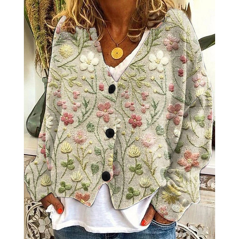 Hazel | Blommig Öppen Framskjutande Cardigan