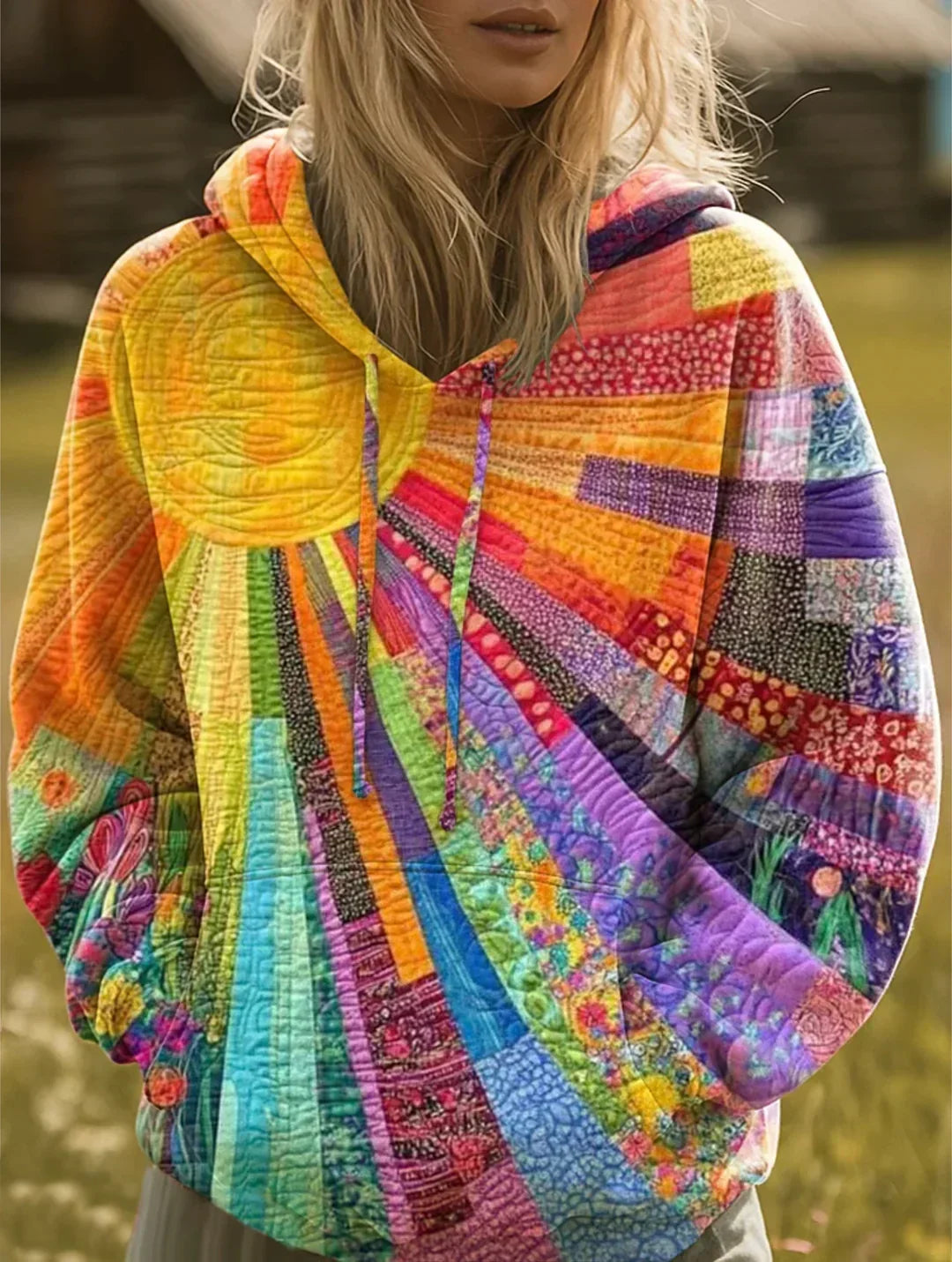 Lila | Strålande Patchwork Bohemisk Hoodie