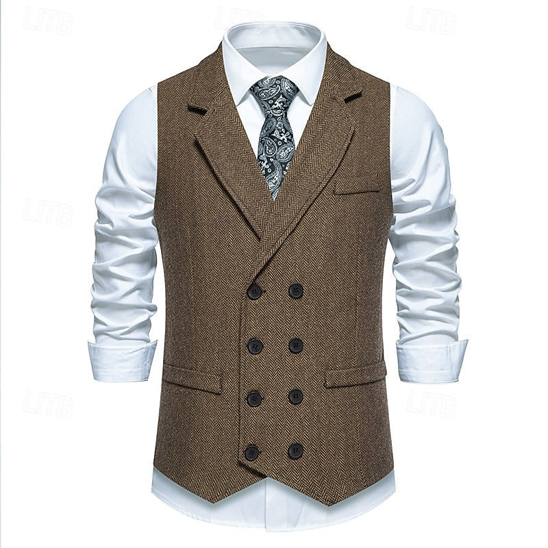 Bennett | Dubbelknäppt Herringbone Västar