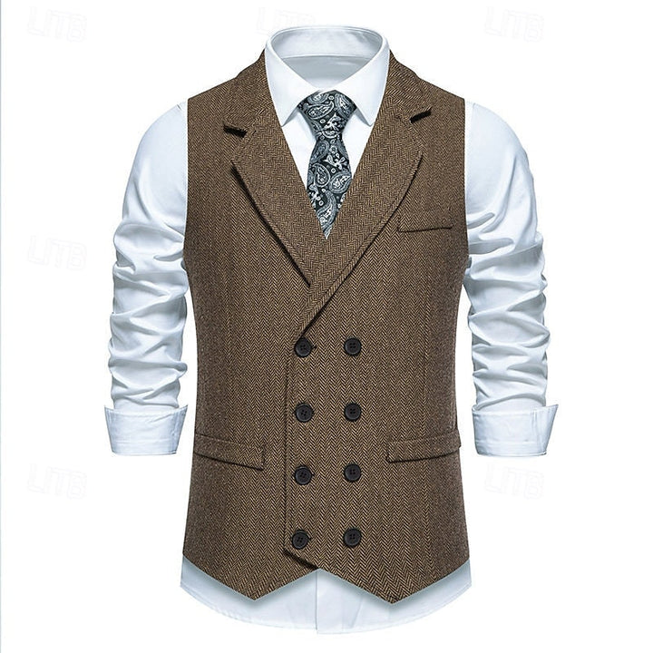 Bennett | Dubbelknäppt Herringbone Västar