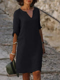 Harper | Elegant V-ringad Draperad Midi Klänning