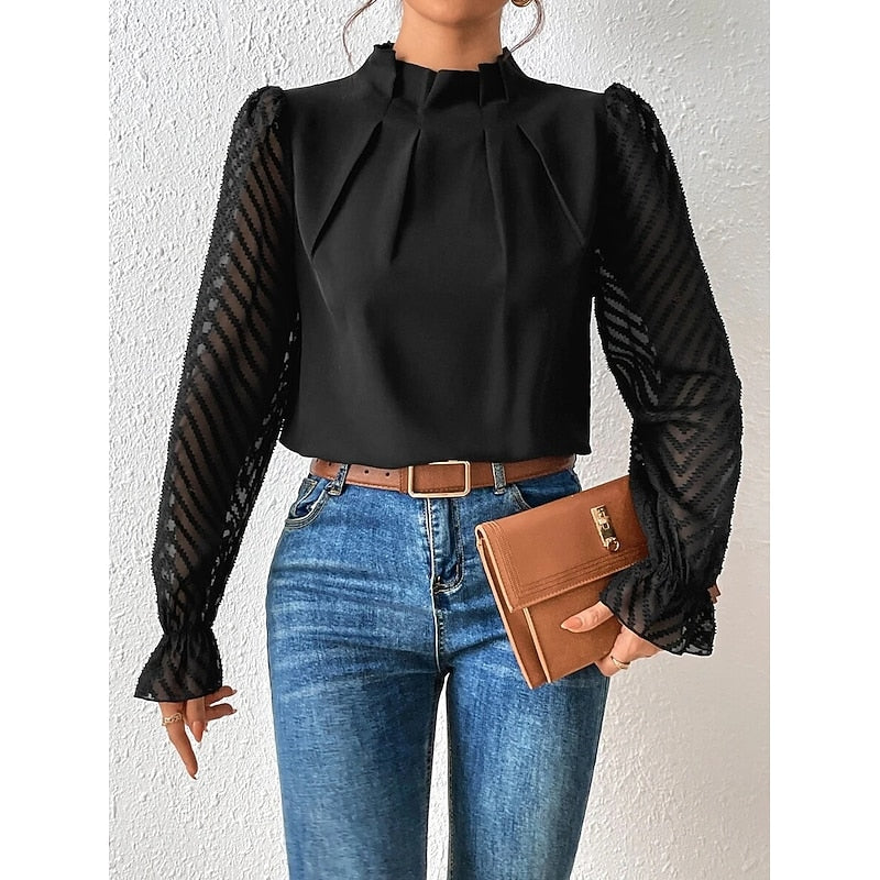 Elspeth | Elegant Blus med Hög Krage
