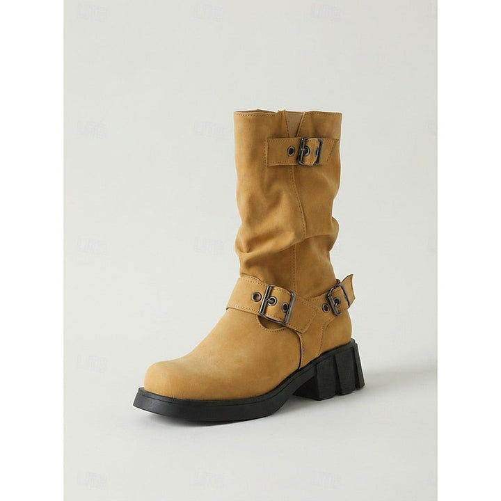 Sylvia | Spänndetaljade Mid-Calf Biker Boots