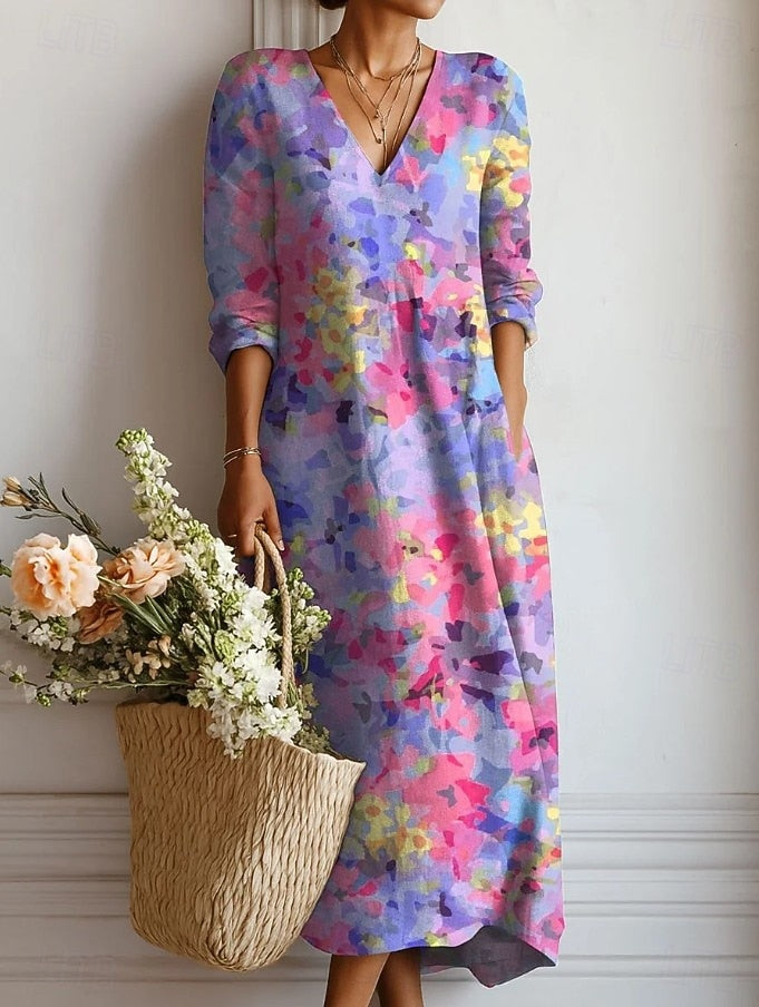 Kelly | Elegant Multicolor Långärmad Klänning