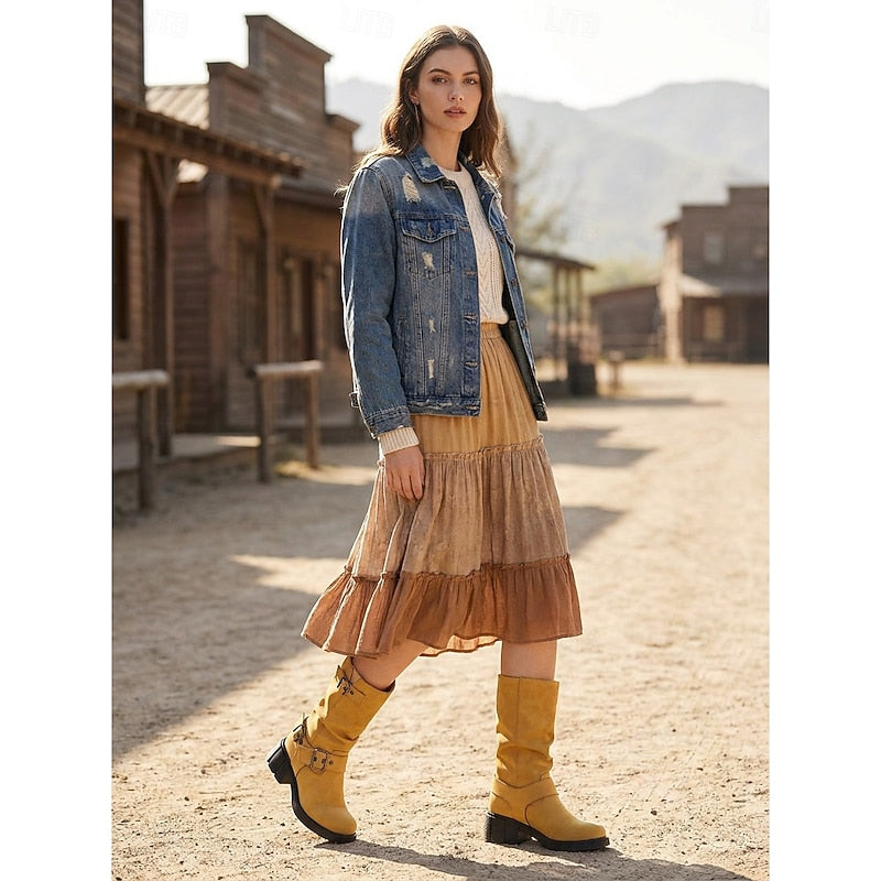 Sylvia | Spänndetaljade Mid-Calf Biker Boots