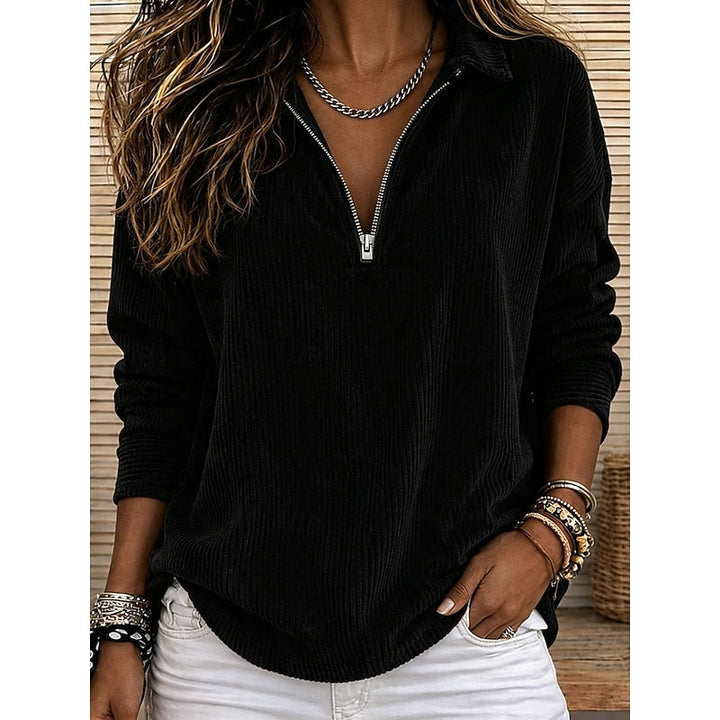 Genevra | Ribbad Kvart-Zip Pullover Topp