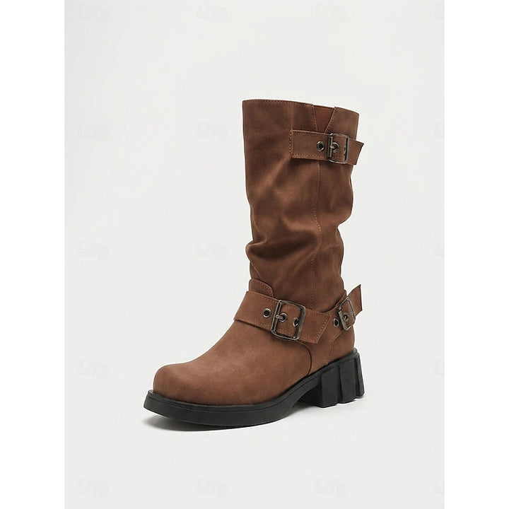 Sylvia | Spänndetaljade Mid-Calf Biker Boots