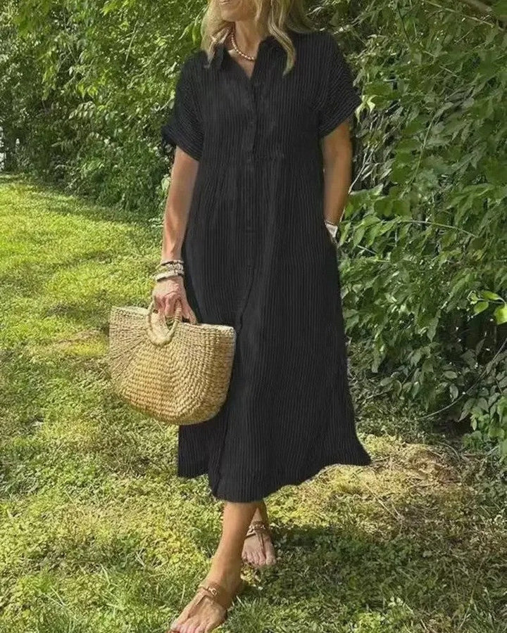 Maggie | Avslappnad Randig Midi Klänning