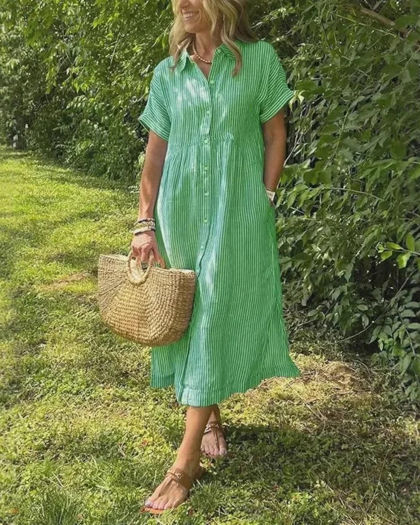 Maggie | Avslappnad Randig Midi Klänning