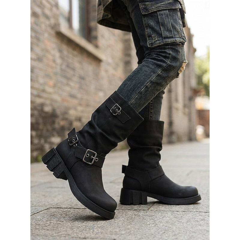 Sylvia | Spänndetaljade Mid-Calf Biker Boots