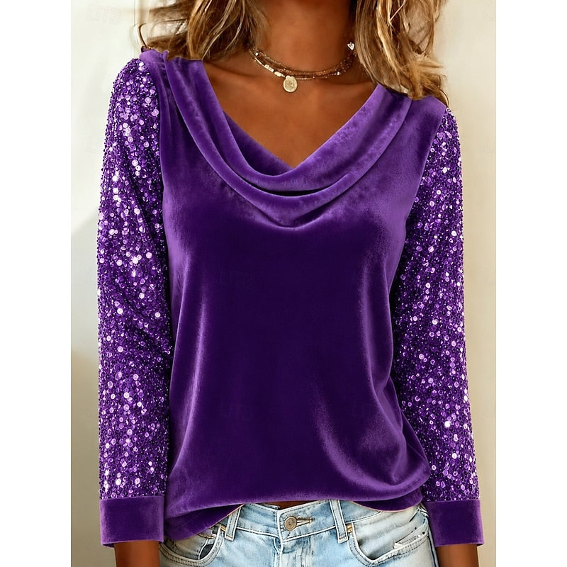 Marlene | Glittrande Cowl-Neck Top