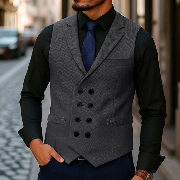 Bennett | Dubbelknäppt Herringbone Västar