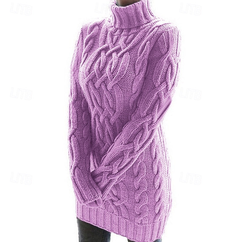 Thea | Kabeltexturerad Turtleneck Klänning