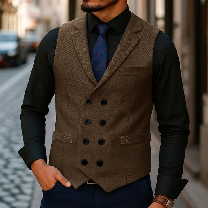 Bennett | Dubbelknäppt Herringbone Västar