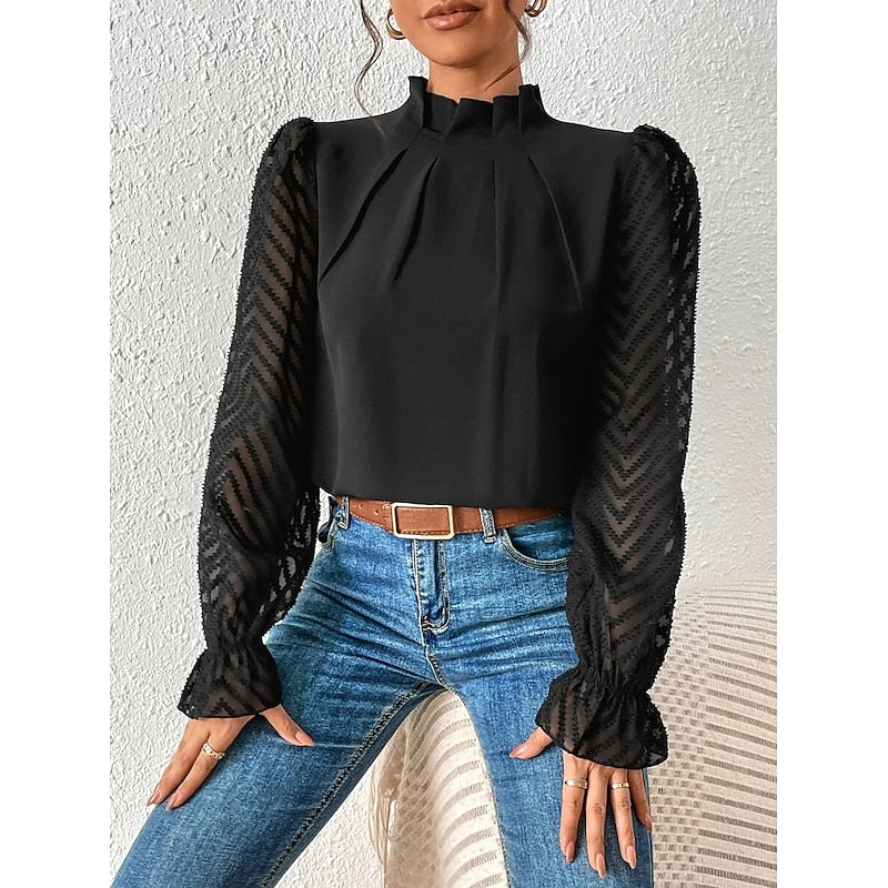 Elspeth | Elegant Blus med Hög Krage